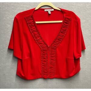 Danny & Nicole Women’s Red Short Sleeve V-Neck Cropped Blouse Top Size 16W